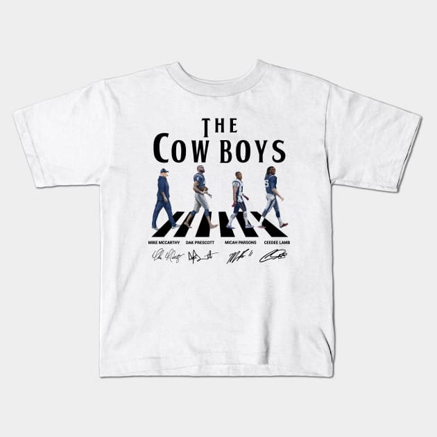 Cowboys Walking Abbey Road Signatures Football Kids T-Shirt by Emilied